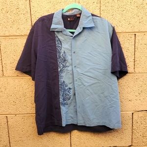 Centro Men's Lounge Embroidered Hawaiian Bowler Short Sleeve Button Shirt.